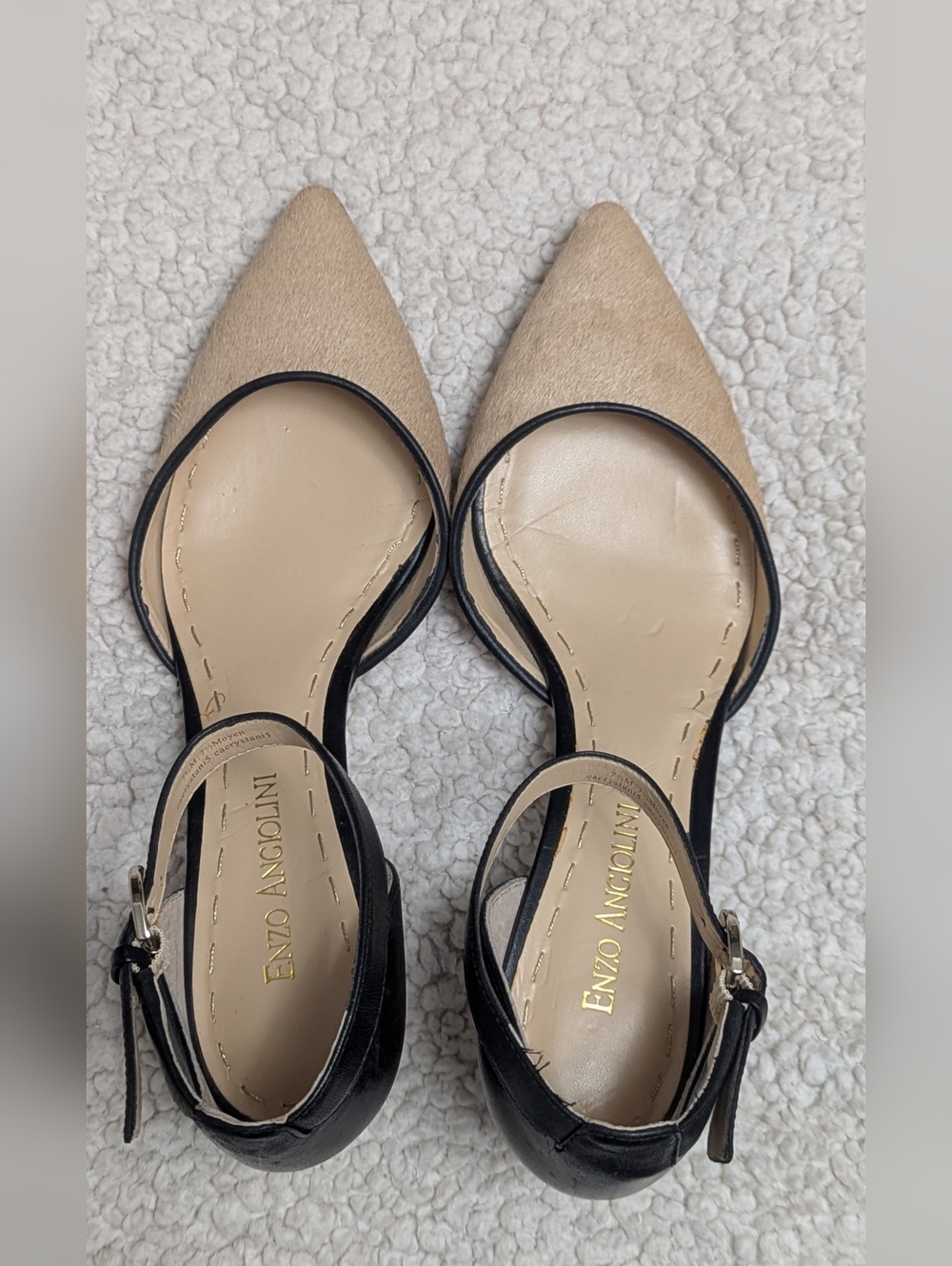 Enzo Angiolini Women's Two-Tone Pointed Toe D'Orsay Heels in Beige and Black
